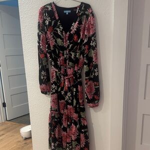 Draper James Black and Pink Floral Long Sleeve Dress
